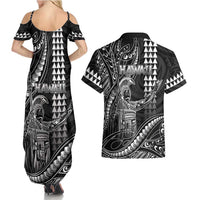 Hawaii King Kamehameha The Great Couples Matching Summer Maxi Dress and Hawaiian Shirt Black Tribal Tattoo