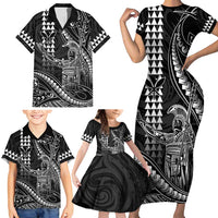 Hawaii King Kamehameha The Great Family Matching Short Sleeve Bodycon Dress and Hawaiian Shirt Black Tribal Tattoo