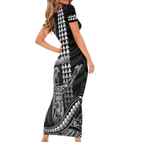 Hawaii King Kamehameha The Great Family Matching Short Sleeve Bodycon Dress and Hawaiian Shirt Black Tribal Tattoo