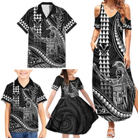 Hawaii King Kamehameha The Great Family Matching Summer Maxi Dress and Hawaiian Shirt Black Tribal Tattoo