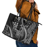 Hawaii King Kamehameha The Great Leather Tote Bag Black Tribal Tattoo