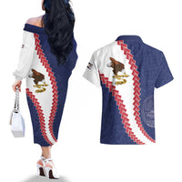 American Samoa Eagle Couples Matching Off The Shoulder Long Sleeve Dress and Hawaiian Shirt Polynesian Tribal Pattern Curve Style LT05 - Polynesian Pride