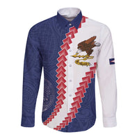 American Samoa Eagle Long Sleeve Button Shirt Polynesian Tribal Pattern Curve Style
