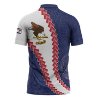 American Samoa Eagle Zipper Polo Shirt Polynesian Tribal Pattern Curve Style