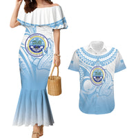 Micronesia Constitution Day Couples Matching Mermaid Dress and Hawaiian Shirt Polynesian Tribal Tattoo Simple Style LT05 Blue - Polynesian Pride
