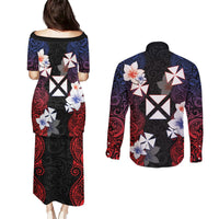 Wallis and Futuna Uvea Couples Matching Puletasi and Long Sleeve Button Shirt Victory Day With Frangipani LT05 - Polynesian Pride