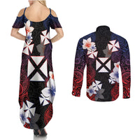 Wallis and Futuna Uvea Couples Matching Summer Maxi Dress and Long Sleeve Button Shirt Victory Day With Frangipani LT05 - Polynesian Pride