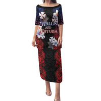 Wallis and Futuna Uvea Puletasi Victory Day With Frangipani LT05 Long Dress Black - Polynesian Pride