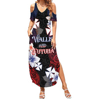 Wallis and Futuna Uvea Summer Maxi Dress Victory Day With Frangipani LT05 Women Black - Polynesian Pride