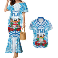 Personalised Fiji Ratu Sir Lala Sukuna Day Couples Matching Mermaid Dress and Hawaiian Shirt Hibiscus Tapa Pattern LT05 Blue - Polynesian Pride