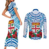 Personalised Fiji Ratu Sir Lala Sukuna Day Couples Matching Short Sleeve Bodycon Dress and Long Sleeve Button Shirt Hibiscus Tapa Pattern