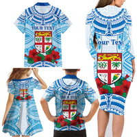 Personalised Fiji Ratu Sir Lala Sukuna Day Family Matching Long Sleeve Bodycon Dress and Hawaiian Shirt Hibiscus Tapa Pattern