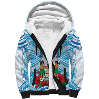 Personalised Fiji Ratu Sir Lala Sukuna Day Sherpa Hoodie Hibiscus Tapa Pattern LT05 Unisex Blue - Polynesian Pride
