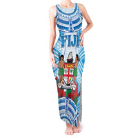 Personalised Fiji Ratu Sir Lala Sukuna Day Tank Maxi Dress Hibiscus Tapa Pattern LT05 Women Blue - Polynesian Pride