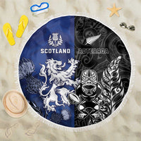 New Zealand And Scotland Rugby Beach Blanket Maori Tiki With Thistle Together