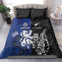 New Zealand And Scotland Rugby Bedding Set Maori Tiki With Thistle Together