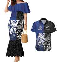 New Zealand And Scotland Rugby Custom Couples Matching Mermaid Dress and Hawaiian Shirt Maori Tiki With Thistle Together