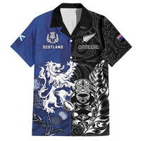 New Zealand And Scotland Rugby Custom Family Matching Off Shoulder Short Dress and Hawaiian Shirt Maori Tiki With Thistle Together