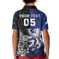 New Zealand And Scotland Rugby Custom Kid Polo Shirt Maori Tiki With Thistle Together