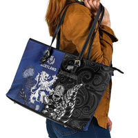 New Zealand And Scotland Rugby Leather Tote Bag Maori Tiki With Thistle Together