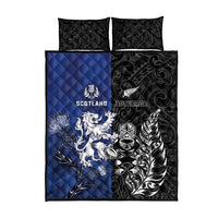 New Zealand And Scotland Rugby Quilt Bed Set Maori Tiki With Thistle Together