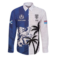 Fiji And Scotland Rugby Custom Family Matching Off The Shoulder Long Sleeve Dress and Hawaiian Shirt Fijian Palm Tree With Thistle Together