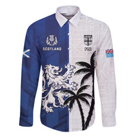Fiji And Scotland Rugby Custom Family Matching Off Shoulder Short Dress and Hawaiian Shirt Fijian Palm Tree With Thistle Together