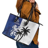Fiji And Scotland Rugby Leather Tote Bag Fijian Palm Tree With Thistle Together