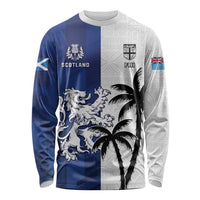 Fiji And Scotland Rugby Custom Long Sleeve Shirt Fijian Palm Tree With Thistle Together