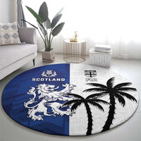 Fiji And Scotland Rugby Round Carpet Fijian Palm Tree With Thistle Together