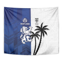 Fiji And Scotland Rugby Tapestry Fijian Palm Tree With Thistle Together