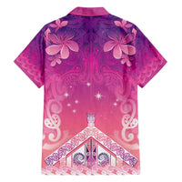 New Zealand Matariki Family Matching Off The Shoulder Long Sleeve Dress and Hawaiian Shirt Maori Marae Purple Galaxy