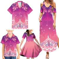 New Zealand Matariki Family Matching Summer Maxi Dress and Hawaiian Shirt Maori Marae Purple Galaxy