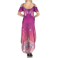 New Zealand Matariki Family Matching Summer Maxi Dress and Hawaiian Shirt Maori Marae Purple Galaxy