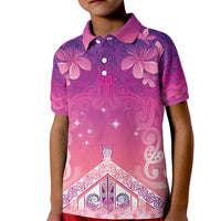 New Zealand Matariki Kid Polo Shirt Maori Marae Purple Galaxy