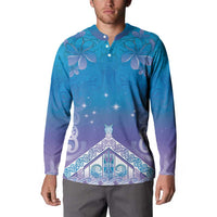 New Zealand Matariki Button Sweatshirt Maori Marae Cyan Galaxy