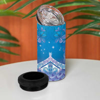 New Zealand Matariki 4 in 1 Can Cooler Tumbler Maori Marae Cyan Galaxy