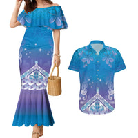 New Zealand Matariki Couples Matching Mermaid Dress and Hawaiian Shirt Maori Marae Cyan Galaxy