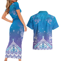 New Zealand Matariki Couples Matching Short Sleeve Bodycon Dress and Hawaiian Shirt Maori Marae Cyan Galaxy