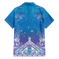 New Zealand Matariki Family Matching Off Shoulder Maxi Dress and Hawaiian Shirt Maori Marae Cyan Galaxy