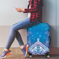 New Zealand Matariki Luggage Cover Maori Marae Cyan Galaxy