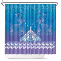 New Zealand Matariki Shower Curtain Maori Marae Cyan Galaxy