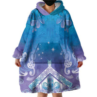 New Zealand Matariki Wearable Blanket Hoodie Maori Marae Cyan Galaxy