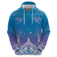 New Zealand Matariki Zip Hoodie Maori Marae Cyan Galaxy