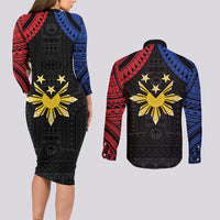 Philippines Independence Day Couples Matching Long Sleeve Bodycon Dress and Long Sleeve Button Shirt Proud To Be Pinoy
