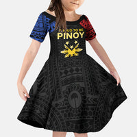 Philippines Independence Day Family Matching Short Sleeve Bodycon Dress and Hawaiian Shirt Proud To Be Pinoy LT05 Daughter's Dress Black - Polynesian Pride