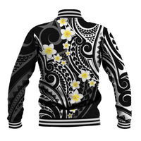 Plumeria With Black Polynesian Tattoo Pattern Baseball Jacket