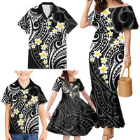 Plumeria With Black Polynesian Tattoo Pattern Family Matching Mermaid Dress and Hawaiian Shirt