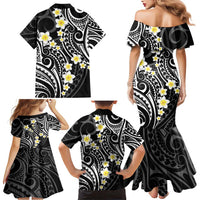 Plumeria With Black Polynesian Tattoo Pattern Family Matching Mermaid Dress and Hawaiian Shirt