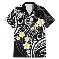 Plumeria With Black Polynesian Tattoo Pattern Family Matching Mermaid Dress and Hawaiian Shirt
